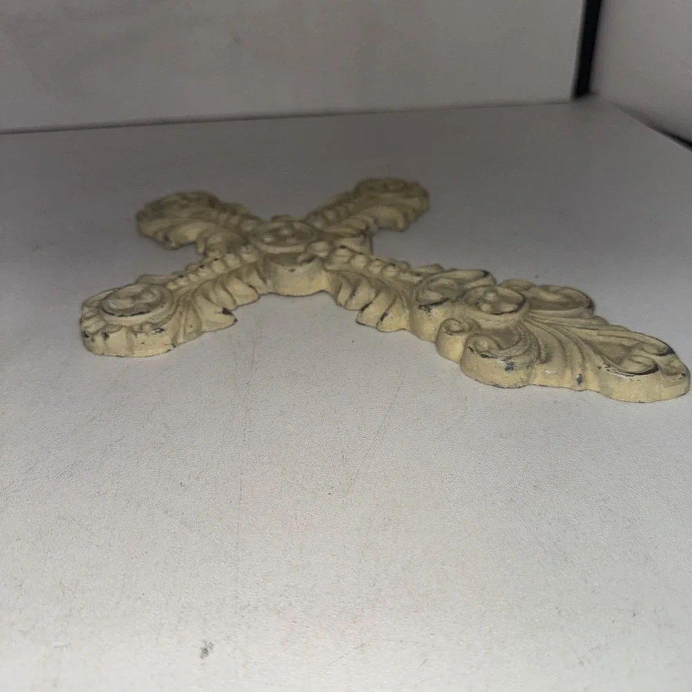 Decorative Wall Cross Creamy White Cast Metal Cross